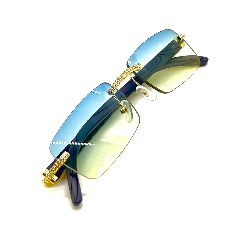 Men Women Sunglasses Square Green Lens Fashion Gold‎ Frame Rapper Icedout Lentes